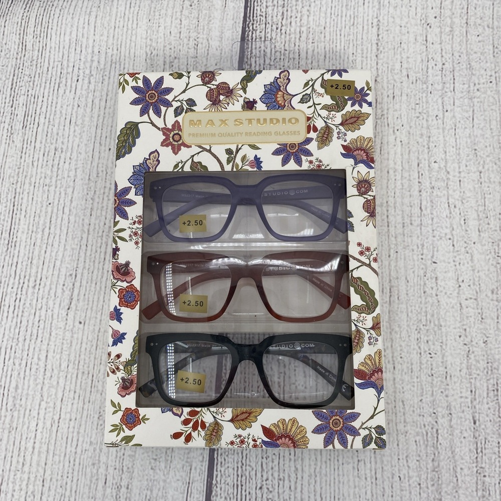 Max Studio Reading Glasses 2.50 (Set Of 3) Rectangular Blue Black Brown Matte